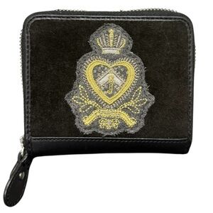 Vintage Juicy Couture Black Textured Zip Around Closure Embroidered Heart Wallet